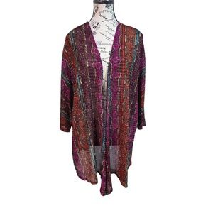 Catherines 2XWP Cardigan Plisse Micro Pleated Boho Art to Wear Open Front Petite